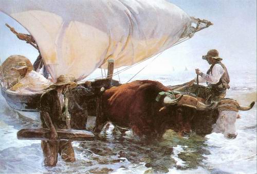 painting of Retour de la Peche, Halage de la Barque by Joaquin Sorolla Bastida